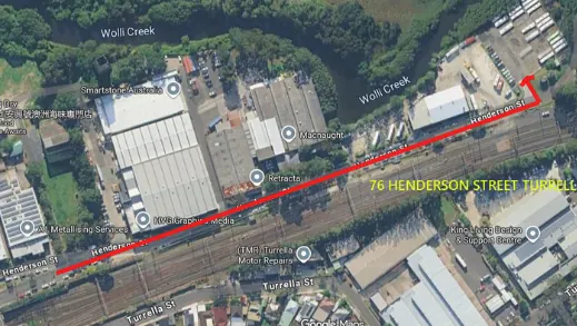 Map of the route along Henderson Street to the Turrella cruise parking facility